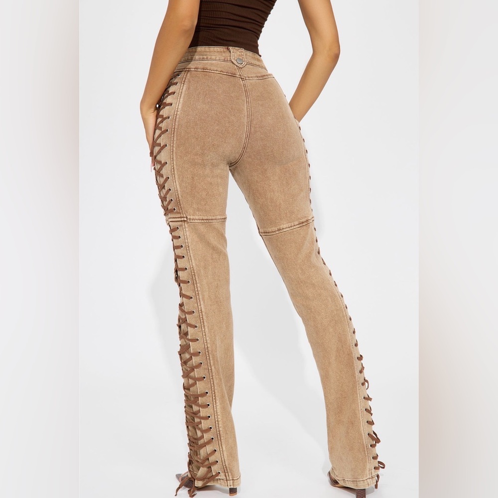 After Hours Lace Up Flare Pant Khaki - Picture 5 of 5